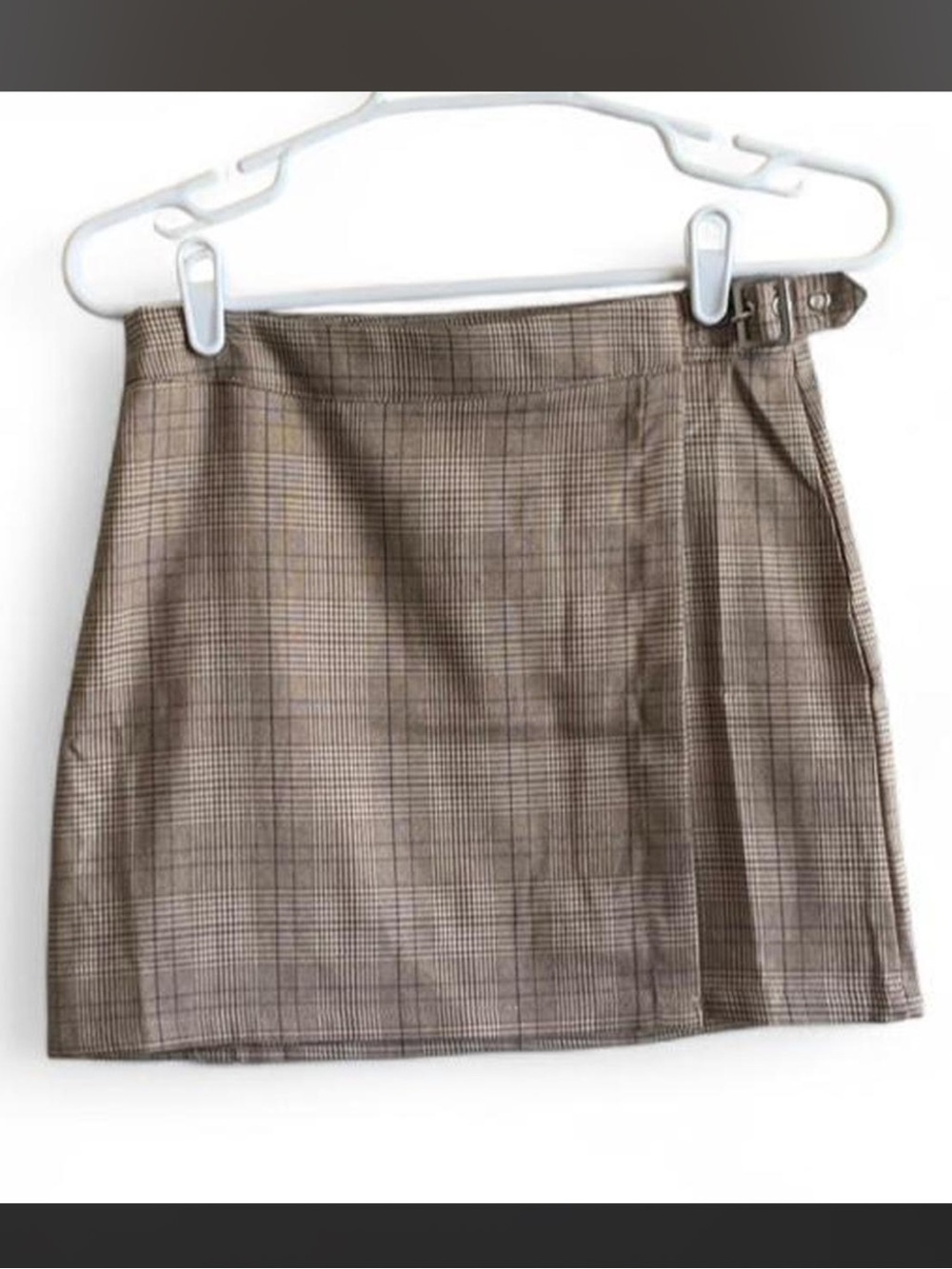 Brown Plaid Mini Skirt W/ Side Buckle Size Small